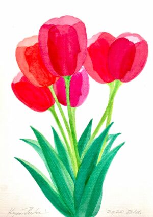 Kazumasa Mizokami tulipani fiori acrilici su cartoncino arte contemporanea